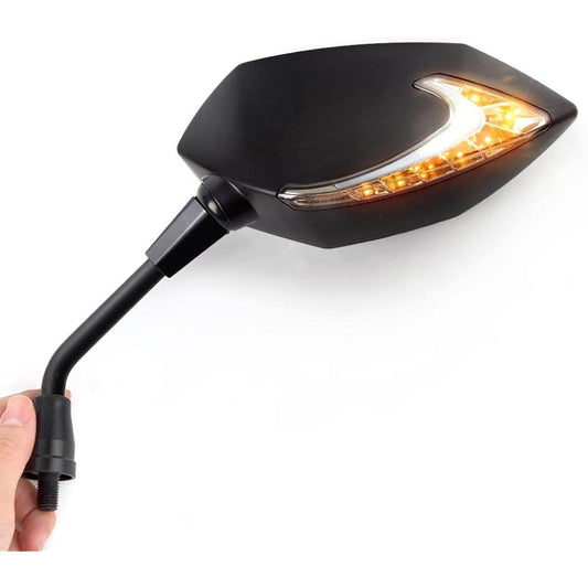 MAGAZI Lucifer II Motorcycle Mirror Black Two-tone LED (Amber and White) Headlight Turn Signal Left and Right Set M10 Positive Thread Universal for Motorcycles