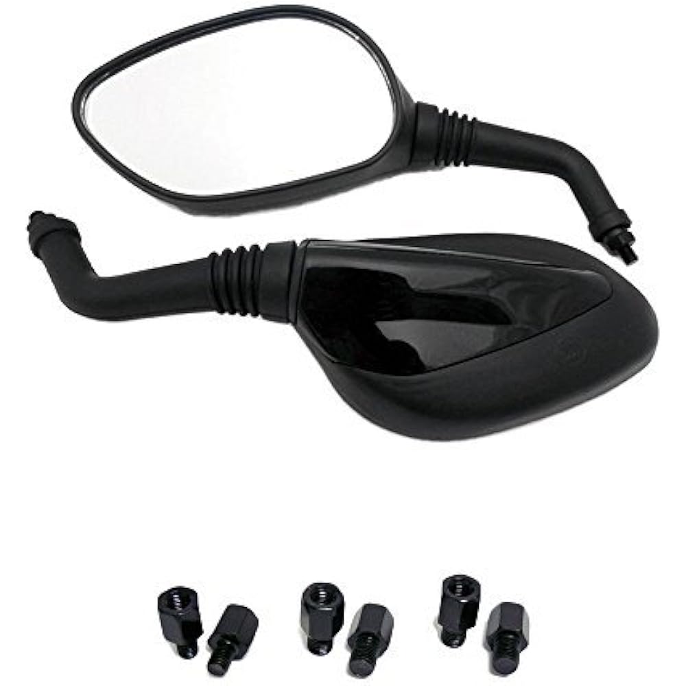 MMG Powersports Adjustable Mirror Set 8mm RH/RH Thread Flat Black for Medium Motorcycle Scooter Conversion Adapter Kit to 10mm with RH and RH/LH Thread (4237)
