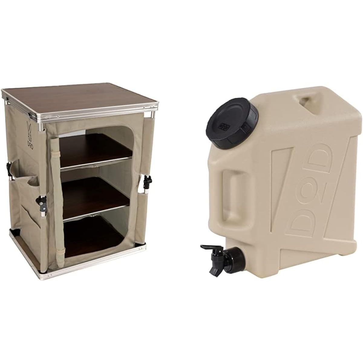 DOD Multi-Kitchen Table Just pull it up to complete the shelf Lock mechanism that does not wobble TB1-38-TN Tan & Jiminy Tank Water Tank 10L WT3-863-BG Beige (approx.) W13 x D31 x H34cm [Buy as a set]