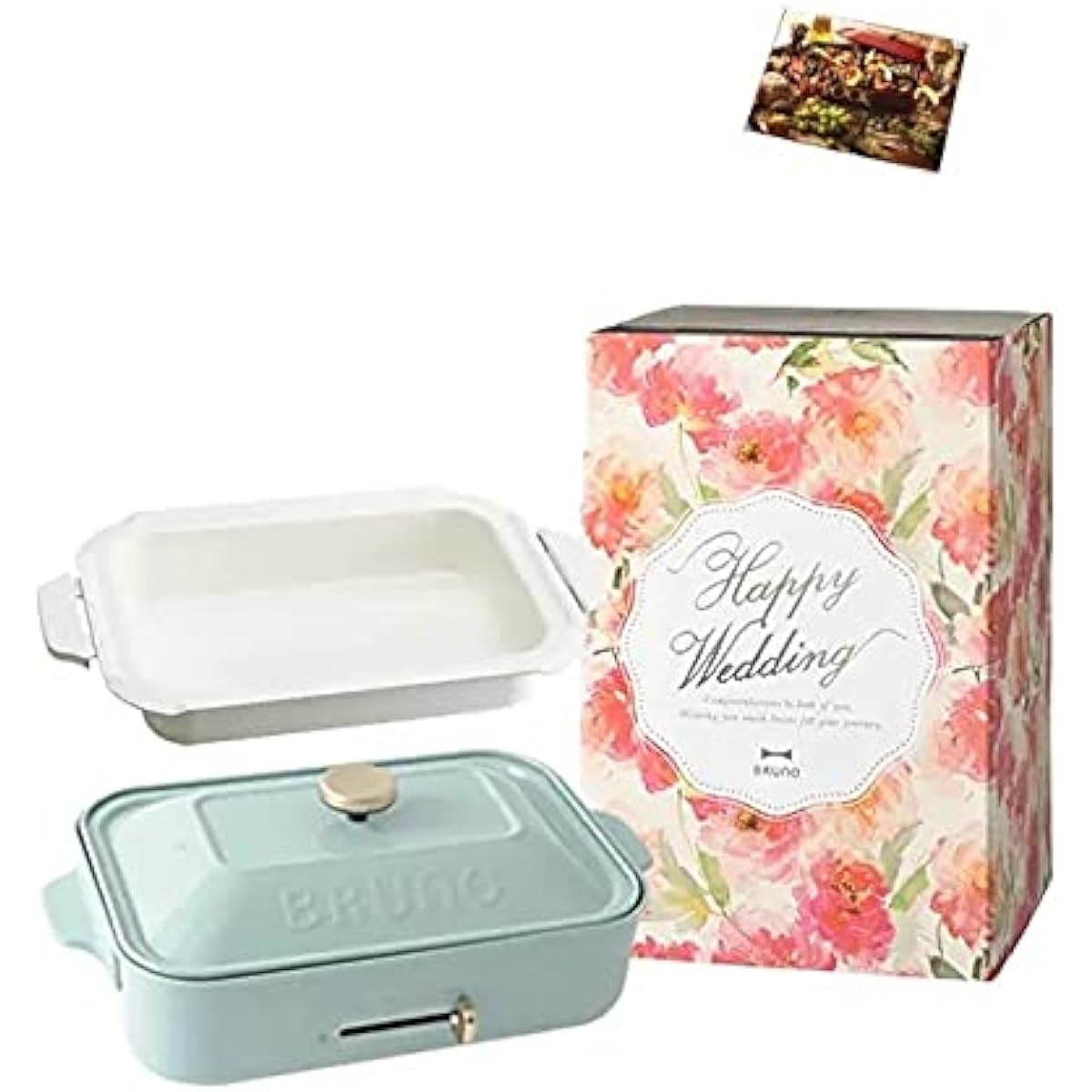 BRUNO Bruno Compact Hot Plate Main Unit 3 Types of Plates (Takoyaki Ceramic Coated Pot Flat) Wedding Gift Sleeve Recipe Book Included Blue Gray Stylish Cute This 1 Unit Lid Includes 1200w Temperature Control Easy to Wash For 1, 2, 3 People, Small, Single