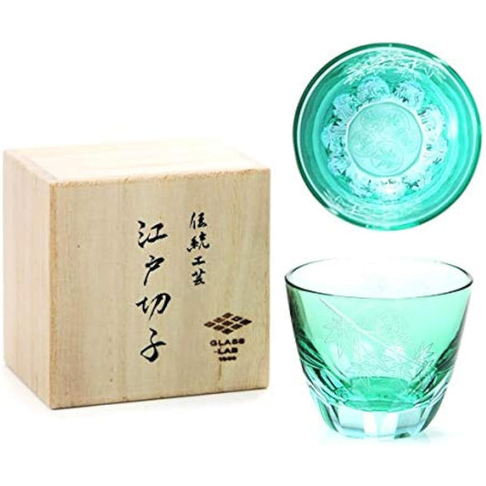[GLASS-LAB] Glass Lab "Kaede" A mysterious glass whose pattern expands when you add alcohol [In a wooden box] Edo Kiriko, Sand Kiriko, Covered Glass, Guiguri, Gift, Made in Japan GL_104
