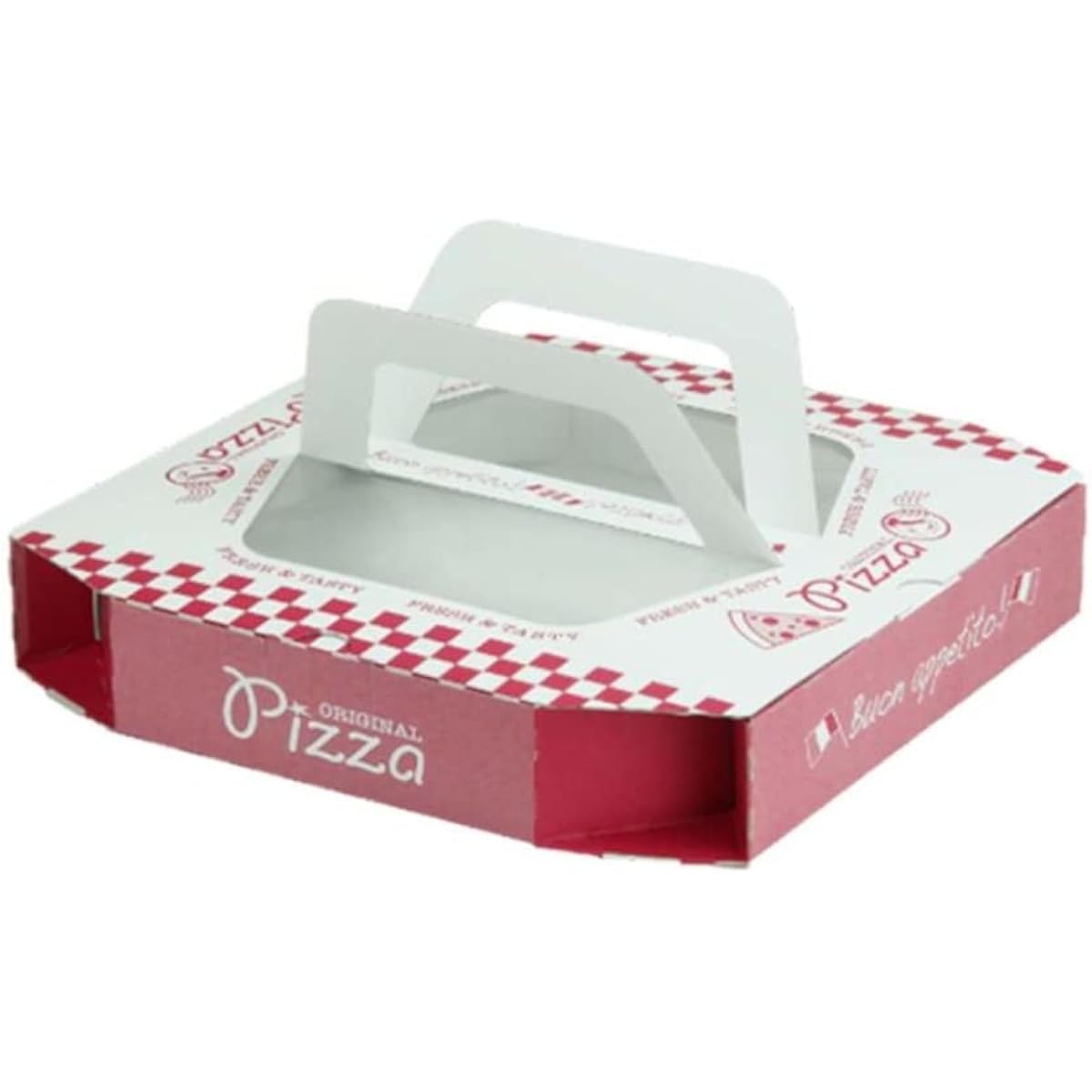 Ozax Pizza Case M FSC MIX 100 Pieces (Case Sold) | [10 Inch (Approx. 25cm)] Pizza Box with Window and Handle Disposable