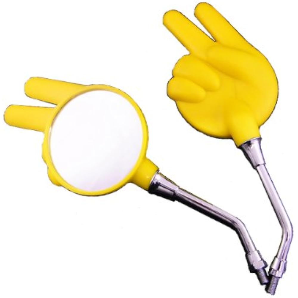 ALBA Motorcycle Mirror, Rearview Mirror, Rock, Paper, Scissors Type, 8mm External Thread, Left and Right Set, Yellow 101-048