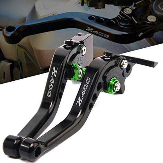Motorcycle CNC Aluminum Accessories Short Brake Clutch Lever Z400 Logo (Black+Green) for KAWASA KI Z400 Z 400 2018 2019