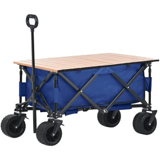 BTM Carry Wagon Foldable with Table, Free Standing, Super Large Diameter Tires, Washable, Load Capacity 100kg, Sturdy, Easy to Carry, Carry Cart, Trolley, Outdoor, Camping Equipment, Shopping [Dark Blue]