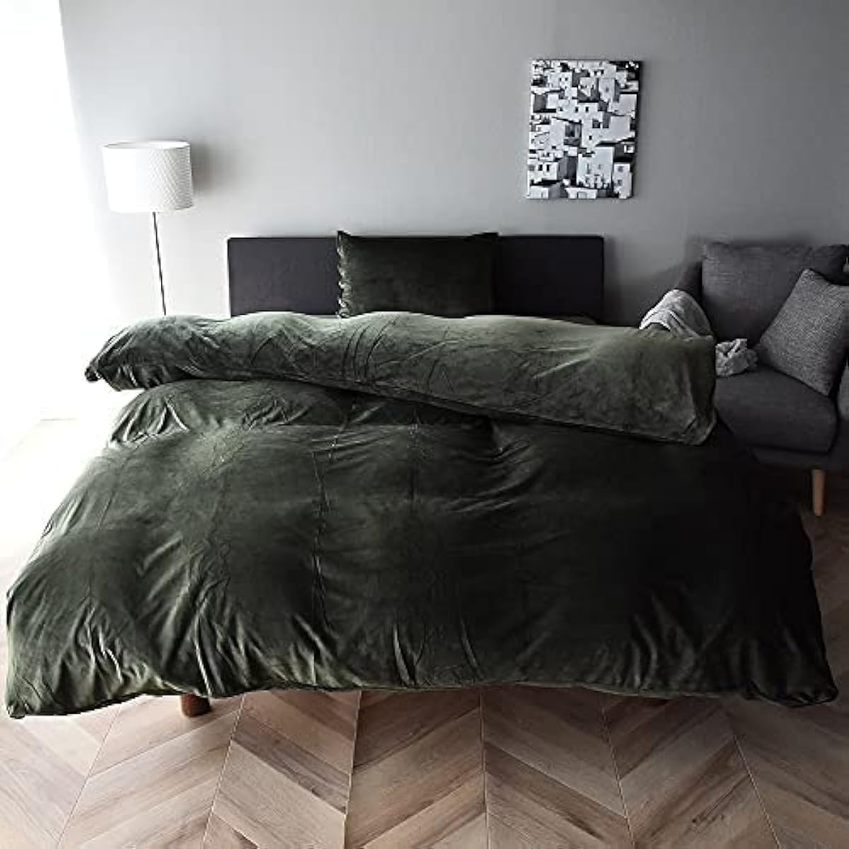 Sleep Tailor Microfiber Duvet Cover, Queen, Warm, Warm, Perfect for Duvets, Brushed, Quick Drying, Scandinavian Thread Cover, Stylish, Popular, High Density, Smoother than Fleece, No Blanket Needed, Washable, For Winter, Bene (Queen, Olive Green)