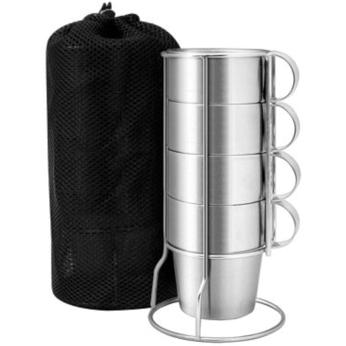 Stainless steel double wall stacking mug set of 4 double wall mesh bag with stand TOKYO GOODS MARKET