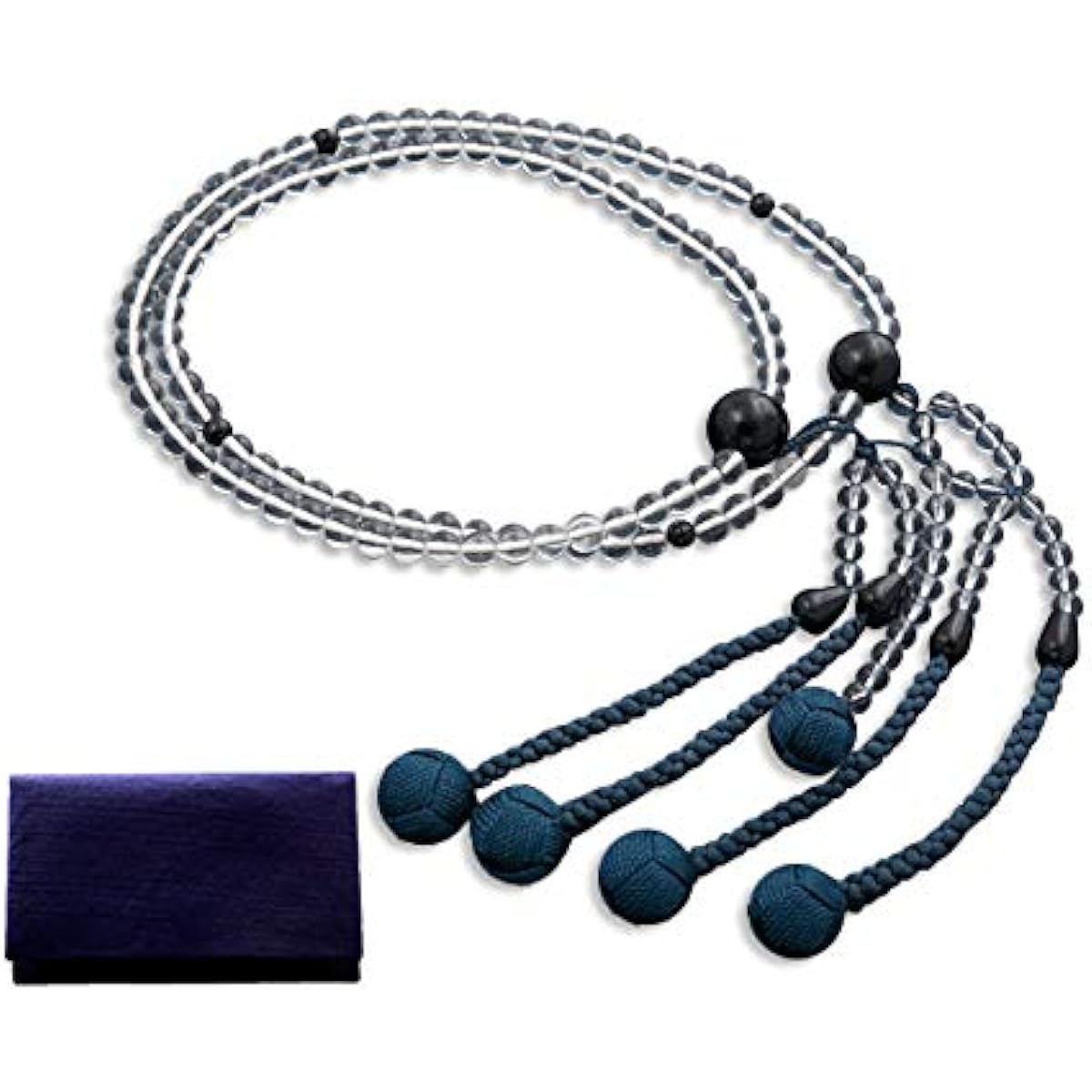 Kyoto Buddhist Altar Hayashi Prayer Beads Nichiren Sect Shakuni Genuine Crystal with Blue Tiger Eye Stone (For Men) Formal Official [Hawkseye] [Bead Bag Set] SM-065 Kyoto Prayer Beads