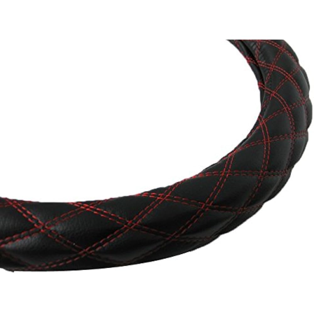 Steering wheel cover double stitch soft leather black/red LS HC2-224-LS