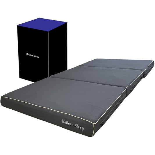 Relieve Sleep Mattress Single Size Tri-fold Folding High Resilience Memory Foam 2 Layer Structure Futon Thickness 9cm Washable Memory Foam Sheet Included Adjustable (97cm x 195cm) (Single)