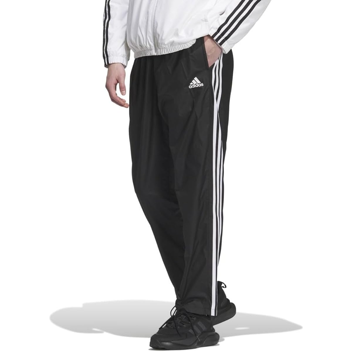 Adidas Jersey Bottom 3 Stripes Loose Fit Tapered Leg Open Hem WIND. RDY Wind Pants IJL71 Men's