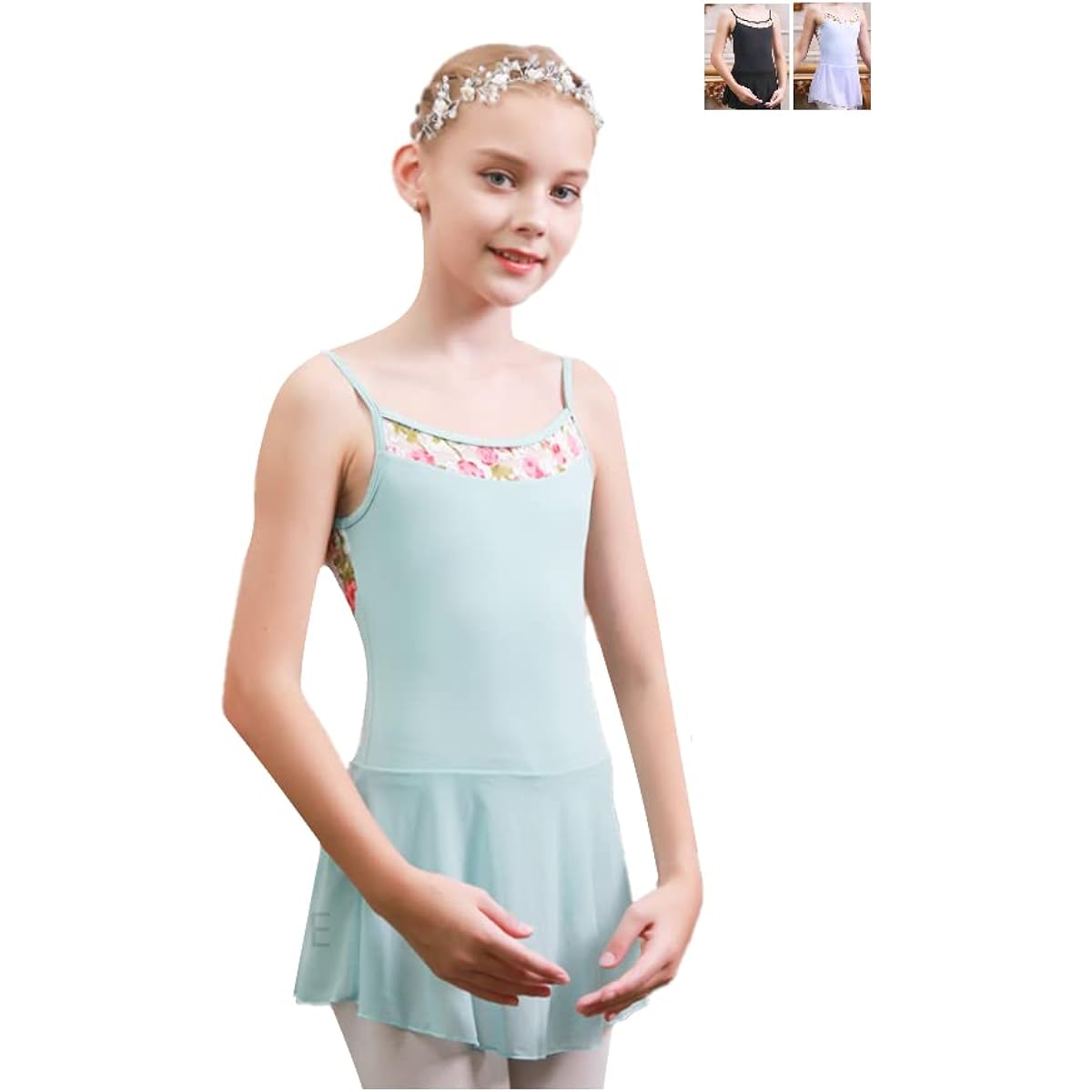 [ProDance] ProDance White Black Blue Floral Camisole Kids Ballet Leotard Camisole PKK006B