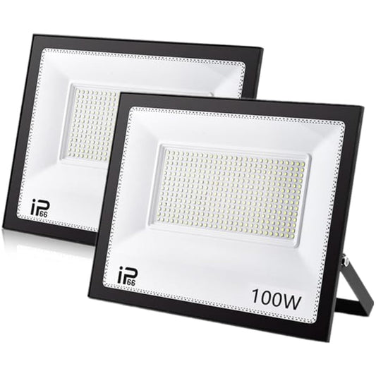 2 LED Floodlight 100W IP66 Waterproof Work Light 15000LM Flood Light Energy Saving High Brightness Grounded Plug PSE Compatible 1.8M Cord Work Light Parking Light Sign Light Factory Warehouse Lighting Gym Garage Light Street Light Daylight Indoor/Outdoor