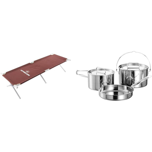 Captain Stag Exgear Aluminum GI Camping Bed UB-2001 & Laguna Stainless Steel Cooker M Set M-5530 [Set Purchase]