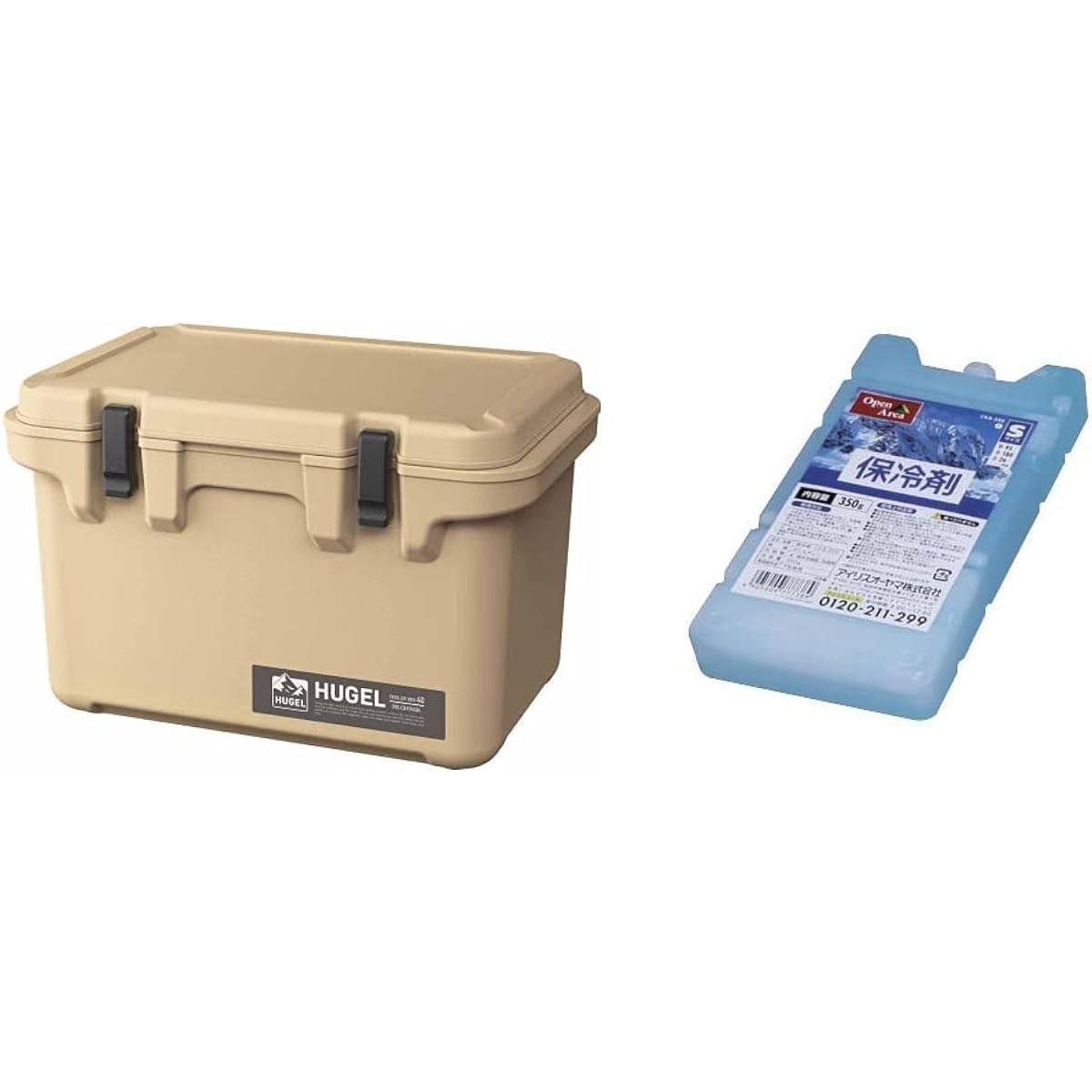 [Set] Iris Ohyama Cooler Box 40L Beige Leisure Cooler Outdoor Sports HUGEL TC-40+Iris Ohyama Ice Pack Hard CKB-350