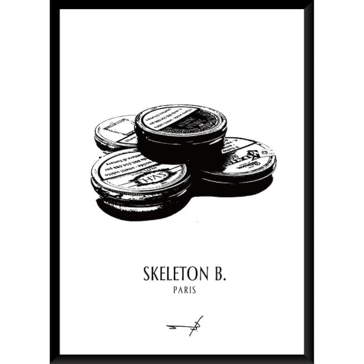 Poster A4 Framed Art Poster Pipe Tobacco Can Monochrome Monotone Stylish Interior Wall Pipe Tobacco Black and White A4 Poster (297 x 210mm) With Frame