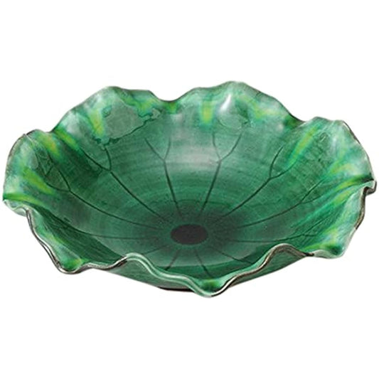 Set of 5 green glaze yellow Nagashi Nabuchi 8.5 size bowl [25.4 x 25.2 x 6.8cm 770g] [Simmered pot] [Restaurant, Inn, Japanese tableware, Restaurant, Commercial use]