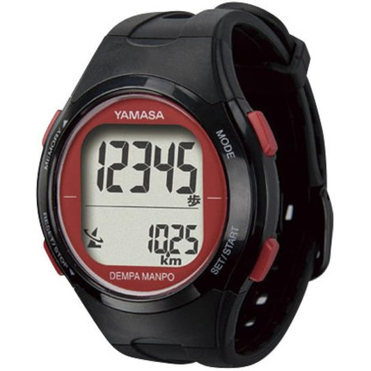 [Yamasa] YAMASA Domestic Genuine Men's Women's Watch Pedometer Pedometer Radio Wave Digital DEMPA MANPO 43mm Black Red Only worn on the top of the left wrist Walking Stroll TM-500B/R Watch