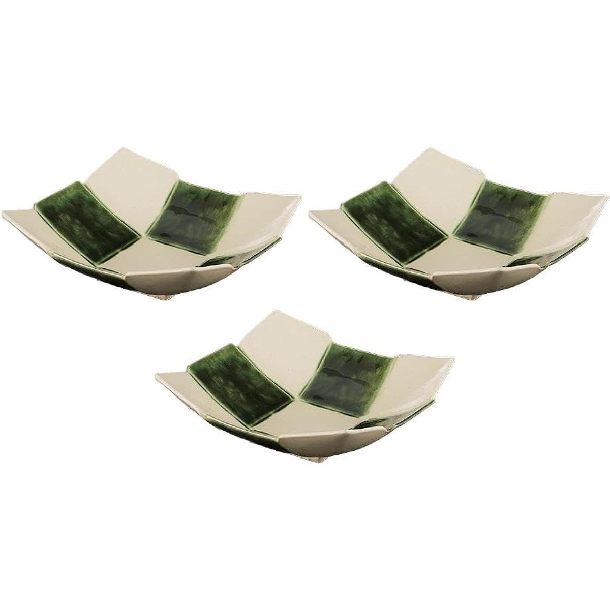 Set of 3 Oribe Ichimatsu square bowl [19 x 17.8 x 6.2 cm] | Mukozuke