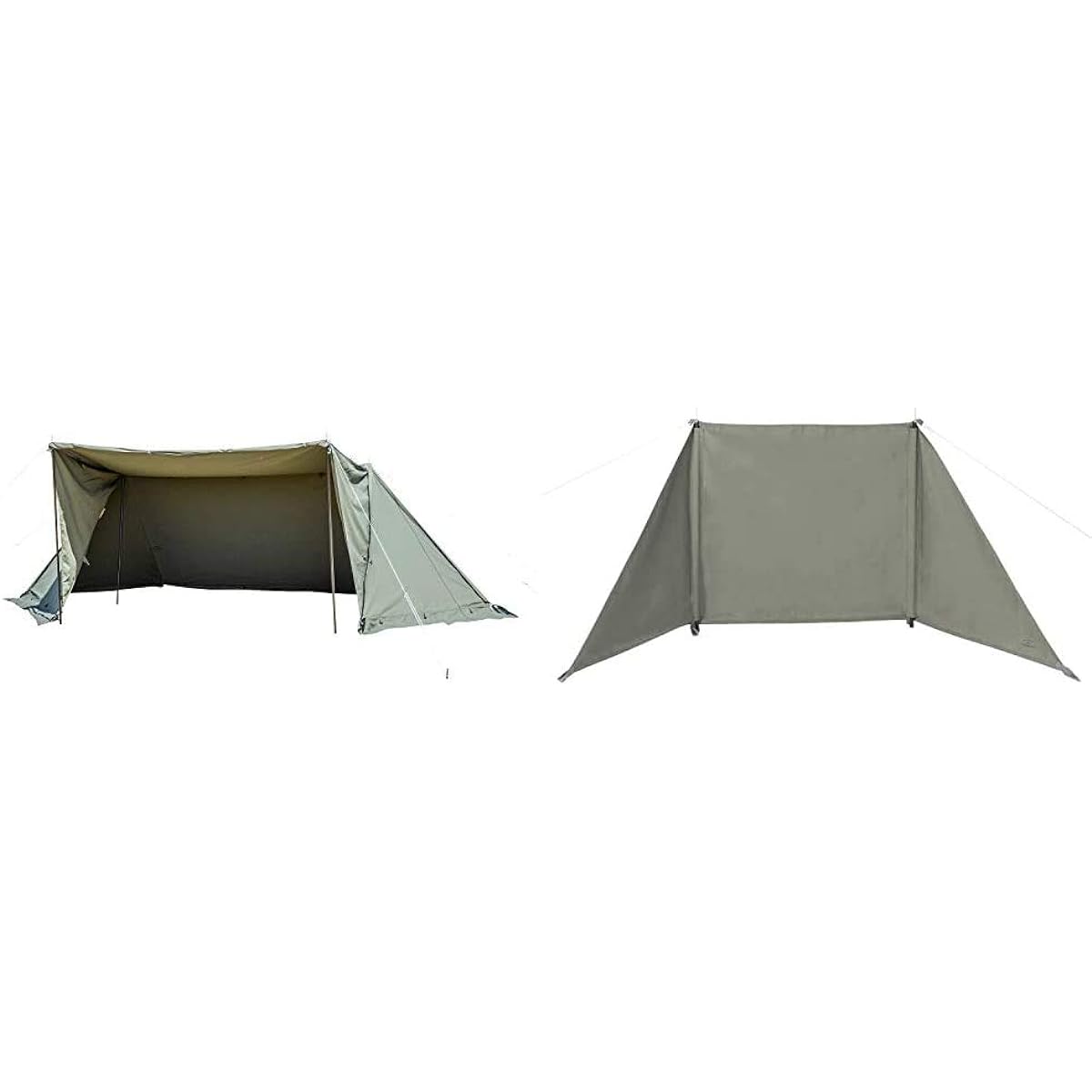 BUNDOK Solo Base EX BDK-79EX With Skirt and Sidewalls Pup Tent Military Curtain [For 1 Person] Khaki for 1 Person & Bonfire Reflector BD-523 Windshield Camp Type 100% Cotton Lightweight Compact Khaki with Storage Case Regular [Set Purchase]