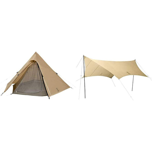 DOD One Pole Tent M for 5 People [Compact Storage & Easy Setup] T5-47-TN & Itsukano Tarp Basic Hexa Tarp All-in-One Extension Tape Standard Included UV Treated TT5-631-TN [Set] buy】