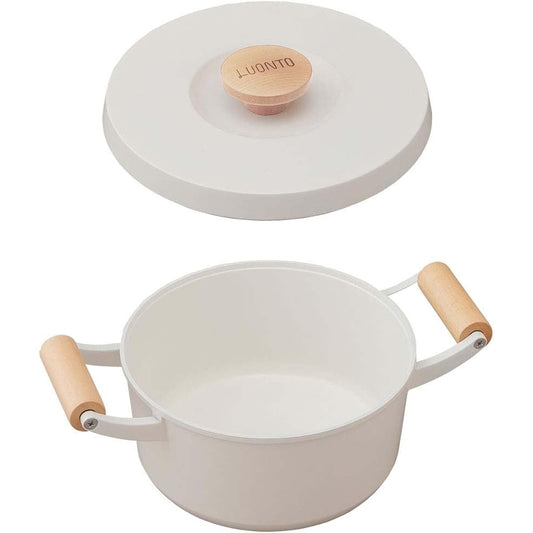 Iris Ohyama Two-handled pot, Pan, Abrasion resistance test passed 700,000 times, Ceramic coating, Water-free pot that brings out the flavor from the moisture in the ingredients, LUONTO 20cm, White, LUO-P20
