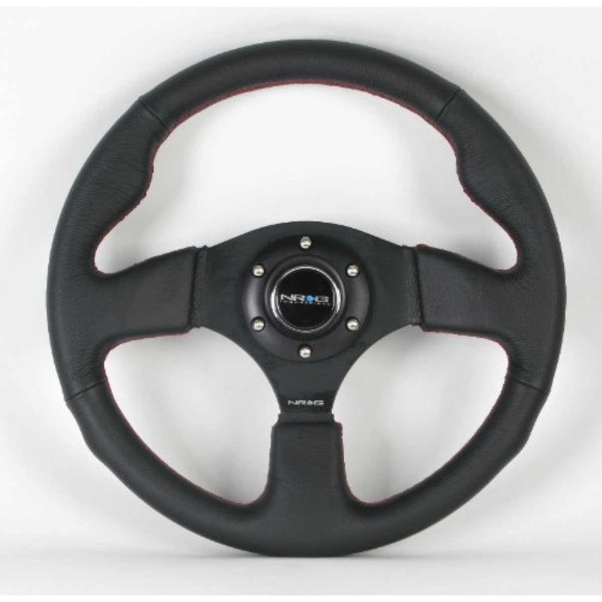 NRG Steering Wheels -12 (Race) -320mm (12.60 inch) - Black Leather / Black Spoke Red Stitch -Part number ST -012R