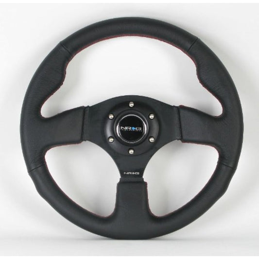NRG Steering Wheels -12 (Race) -320mm (12.60 inch) - Black Leather / Black Spoke Red Stitch -Part number ST -012R