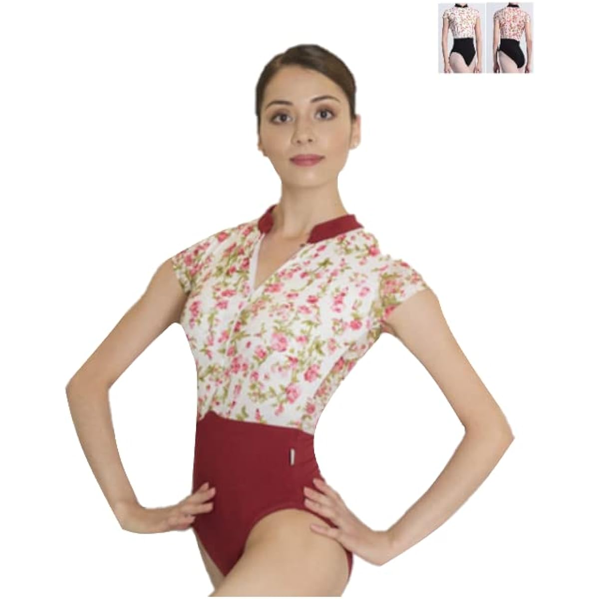 [ProDance] ProDance Red Green Black Floral High Neck Ballet Leotard PLHI005B