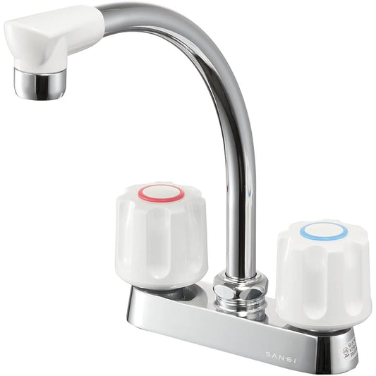 SANEI Mixer Faucet with Two Valve Base for Mini Kitchen, Mounting Pitch 102mm, Upward Pipe, General Area/Cold Region Common Type K71D-W