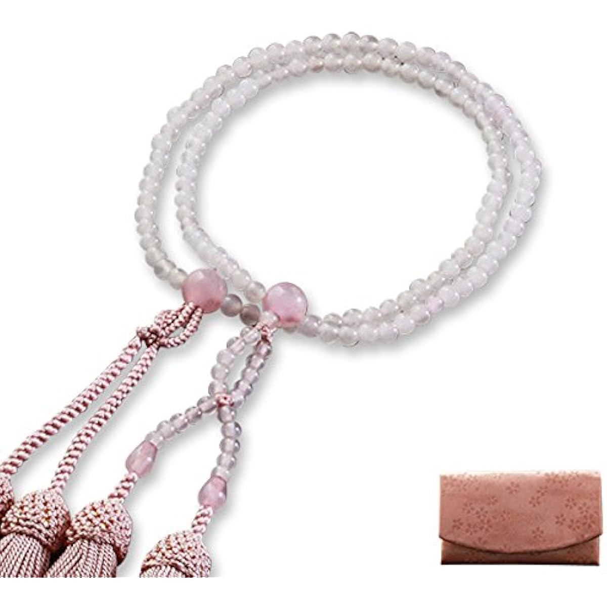 Kyoto Buddhist Altar Hayashi Prayer Beads Jodo Shinshu Eight Size Rose Quartz (For Women) Official Ceremony [Bead Bag Set] SW-068 Kyoto Prayer Beads