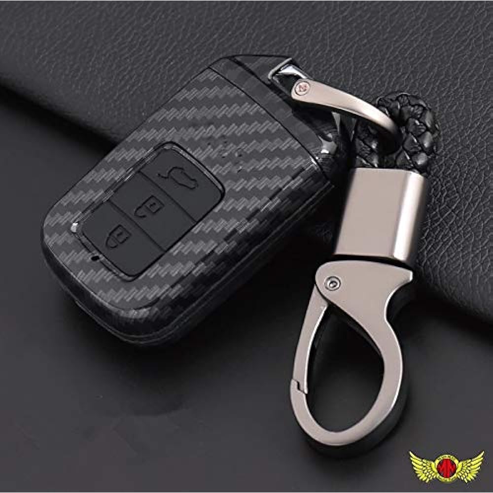 Carbon style smart key case for Honda vehicles Grace/CR-V 3 button type TYPE2 with key chain Black MM50-H002-BK