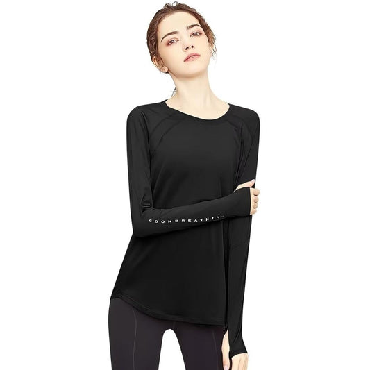 [Rovidorx] Yoga Wear Tops, Long Sleeve T-Shirt, Women's, Sports, Loose, With Finger Holes, Sportswear, Body Covering, Gym Wear, Pilates Wear, Training Wear, Running Wear, Long Length, UV Protection, Sweat Absorbent, Quick Drying