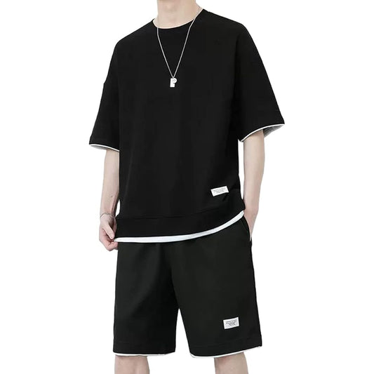 [ROOKMZU] Men's T-shirt, Short Sleeve Jersey, Men's Top and Bottom Set, Sweatshirt, Half Sleeve, Clothes, Tops, Half Pants, Shorts, Up, Stretch Sportswear, Setup, Loungewear, Men's Summer Clothes