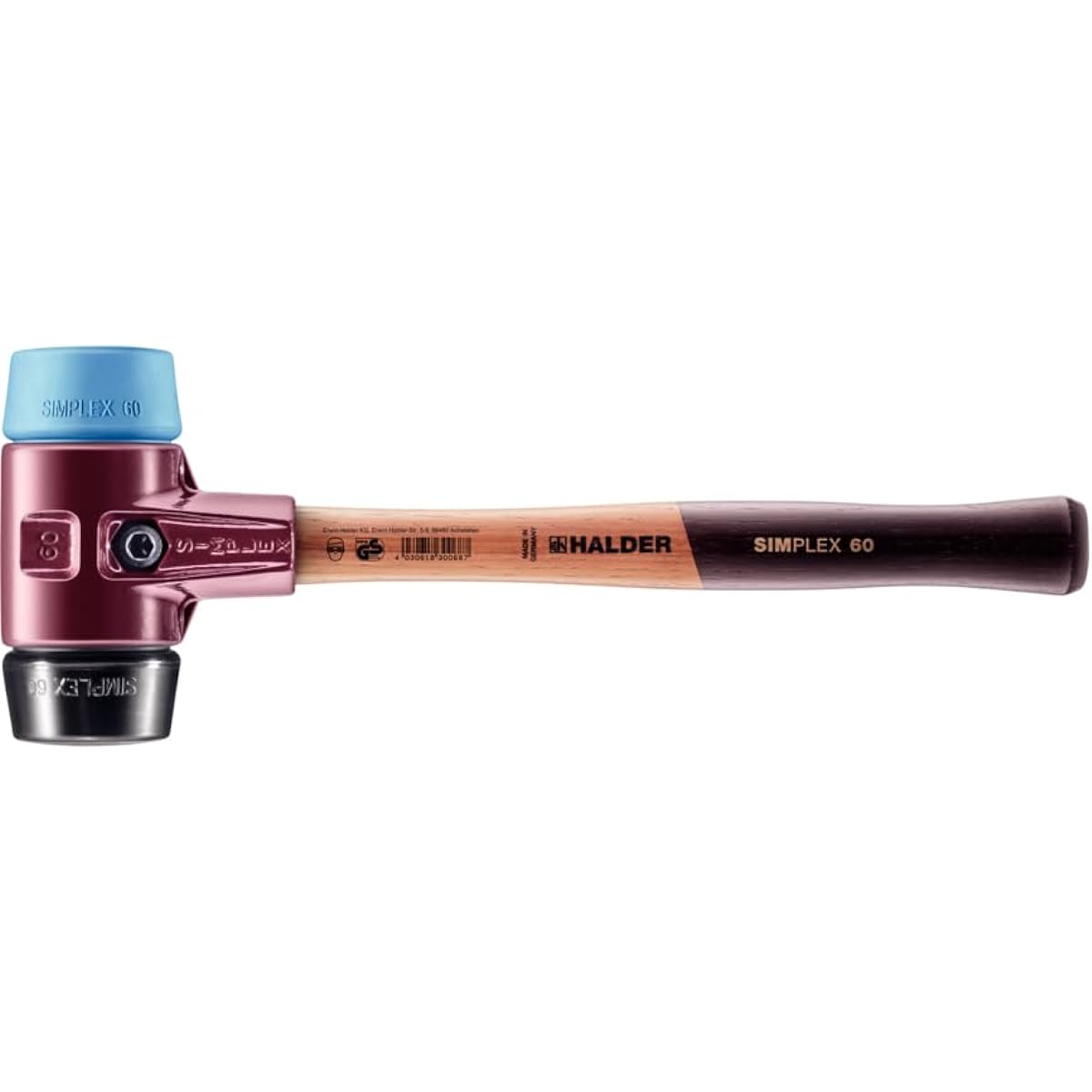 Halder Simplex Hammer TPE Soft (Blue) Rubber (Black) Diameter 60 Head/Handle Replaceable Made in Germany