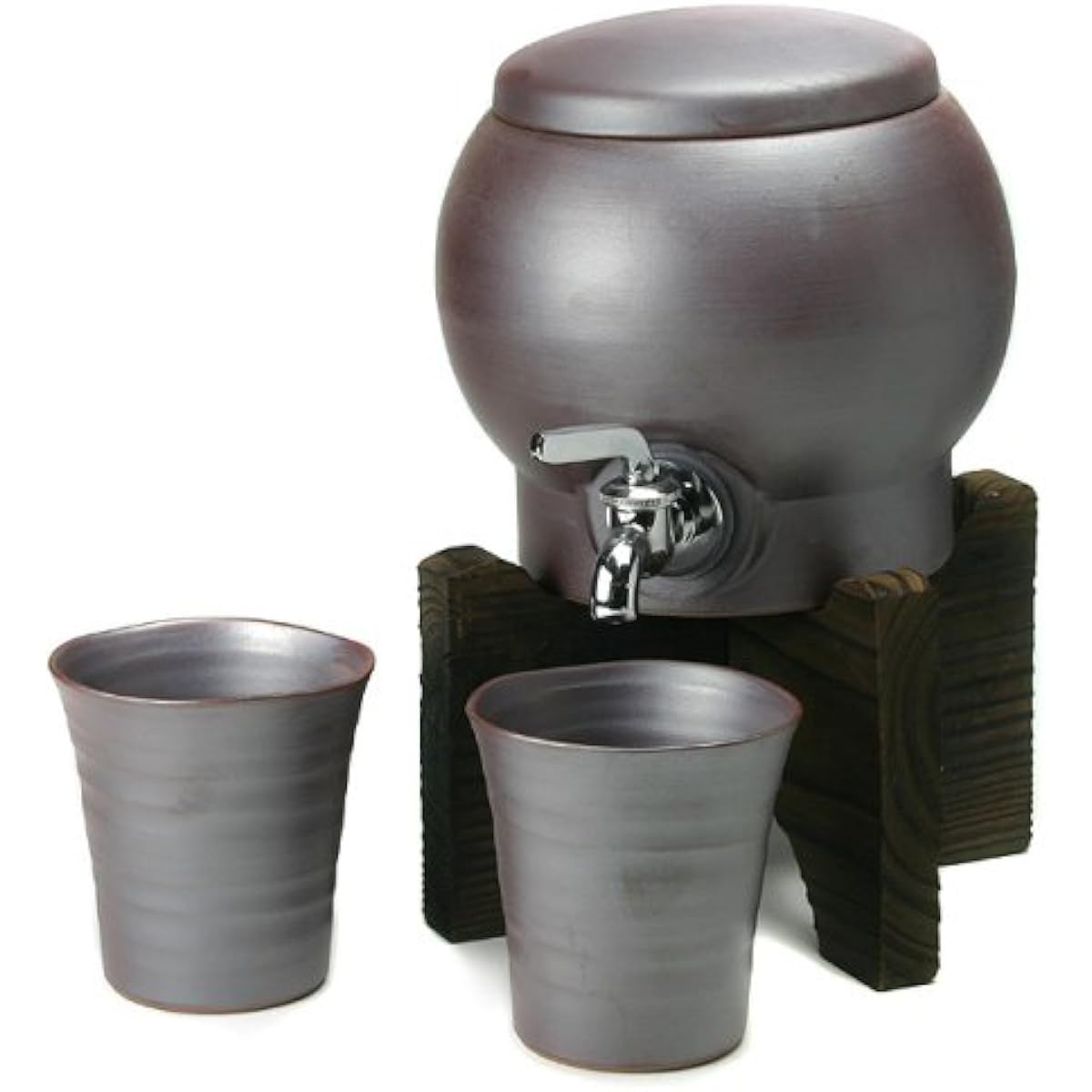 Free cup: Atsuhime Arita ware shochu server set with baked cedar stand (1 server, 2 cups set, 1 baked cedar stand)