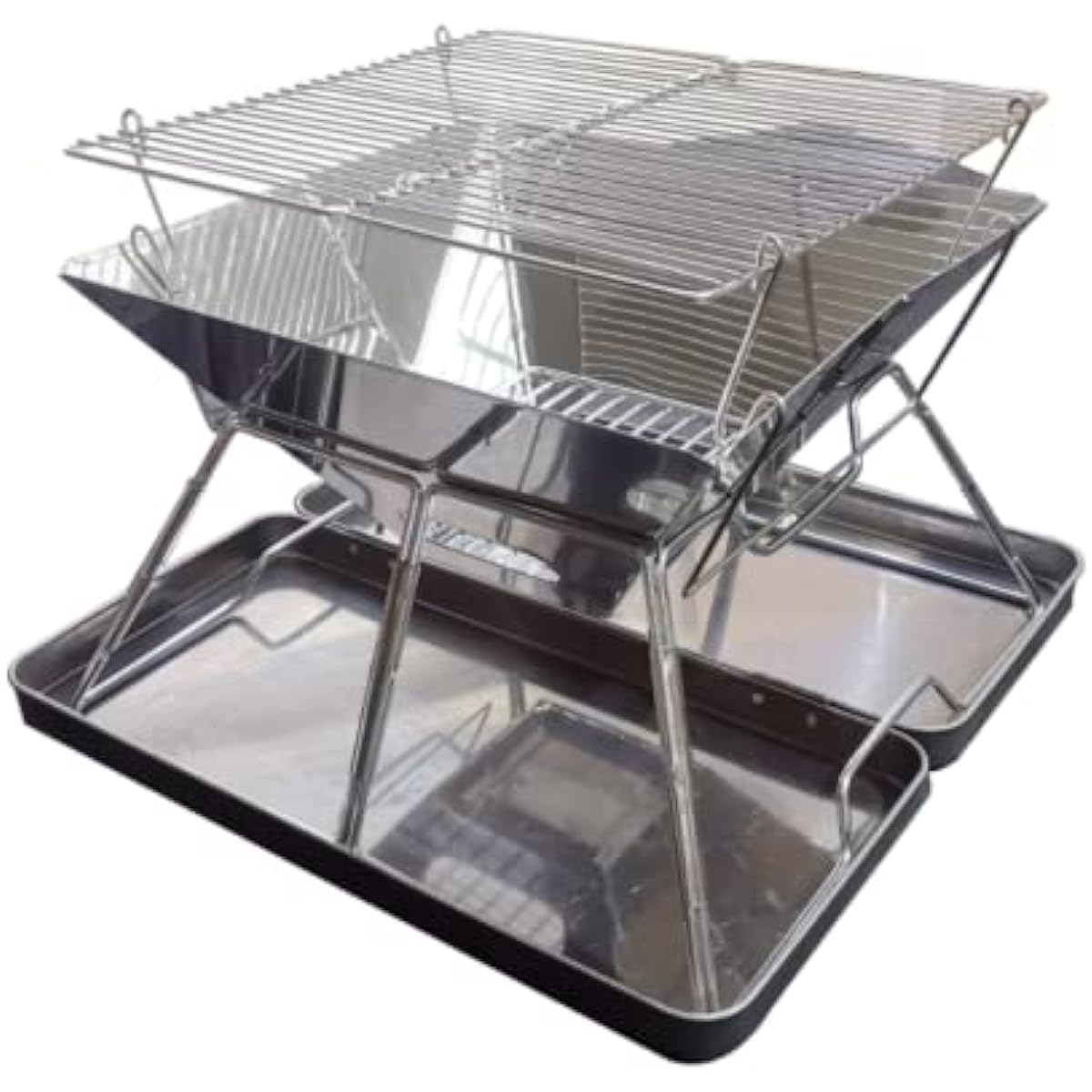 SCAMPER BBQ Stove, Bonfire Stand, Compact Foldable, For 2-4 People, 2-in-1, Storage Bag Included, Outdoor Barbecue (Stainless Steel Tray Included)