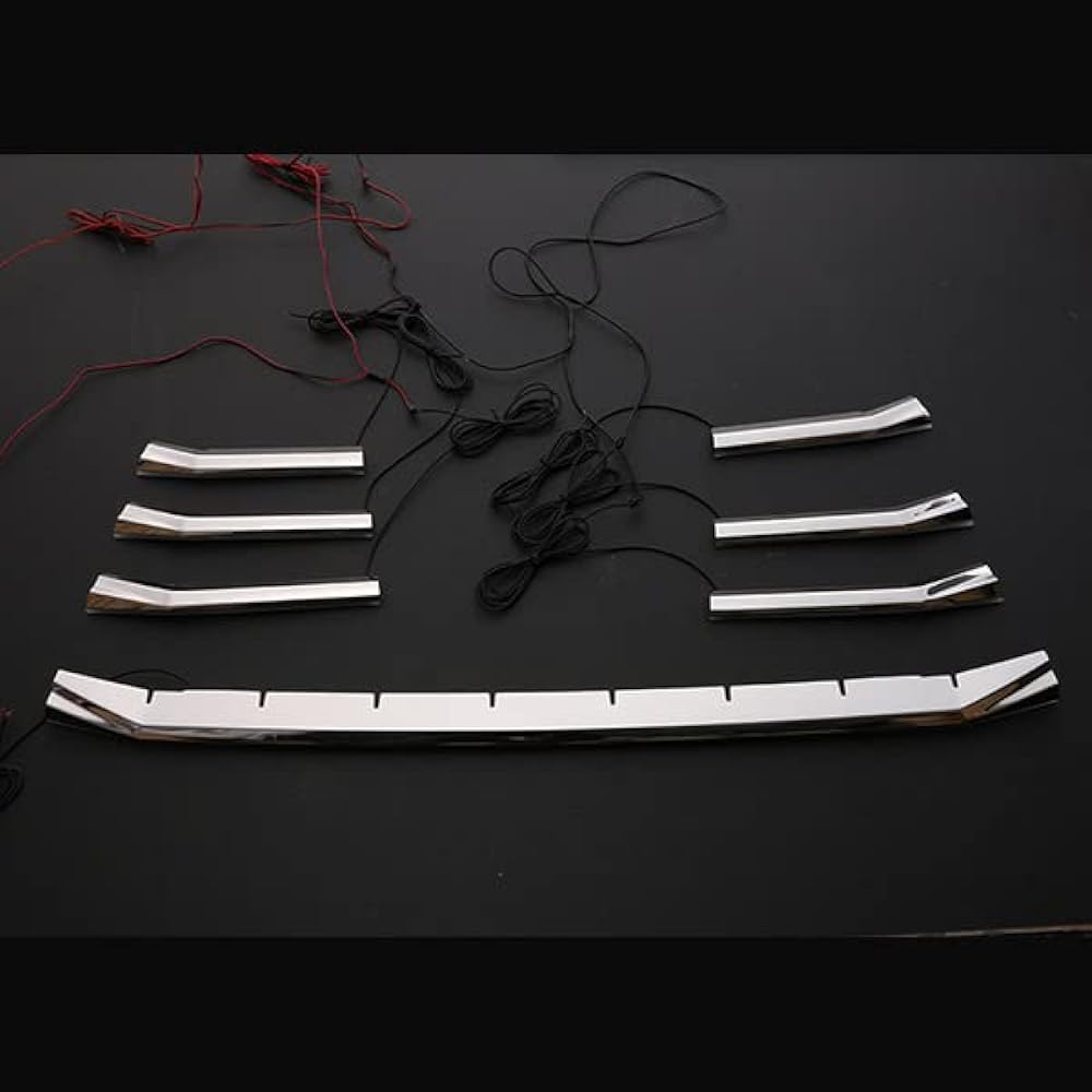 BM VOXY 80 Series Late ZS 7/2017 ~ LED Front Bumper Grille Cover Front Garnish Stainless Steel + ABS Blue Lighting Parts Dress Up Car Accessories Exterior VOXY 7PCS 3360