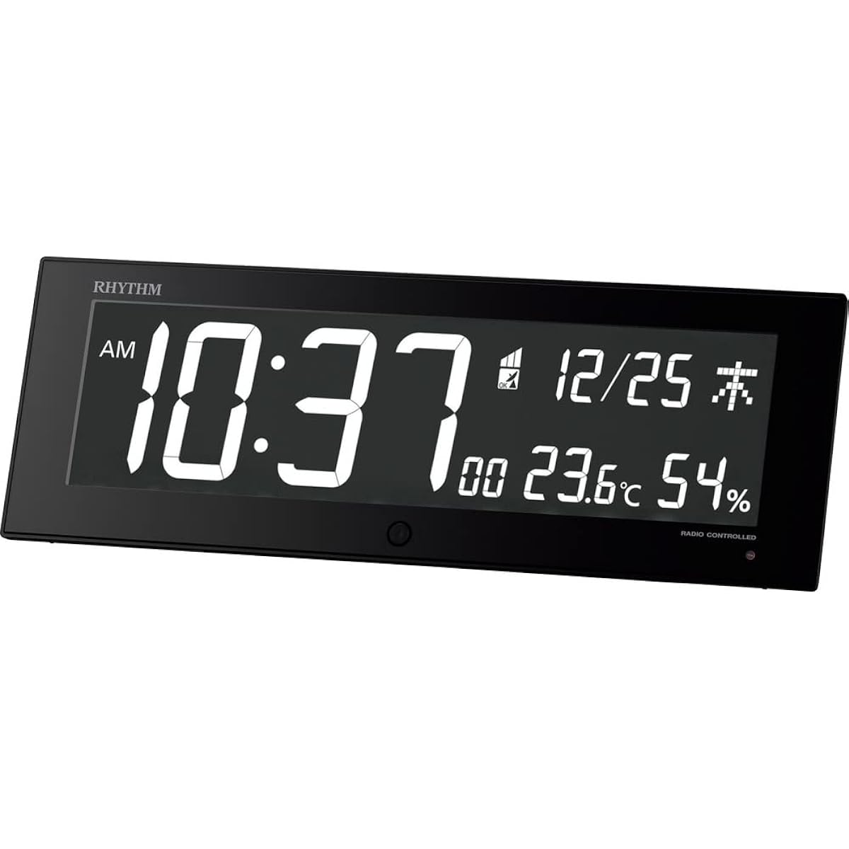 RHYTHM Large Wall Clock Radio Clock Digital Color Gradation LED 365 Color Display Black Iroria G 8RZ184SR02