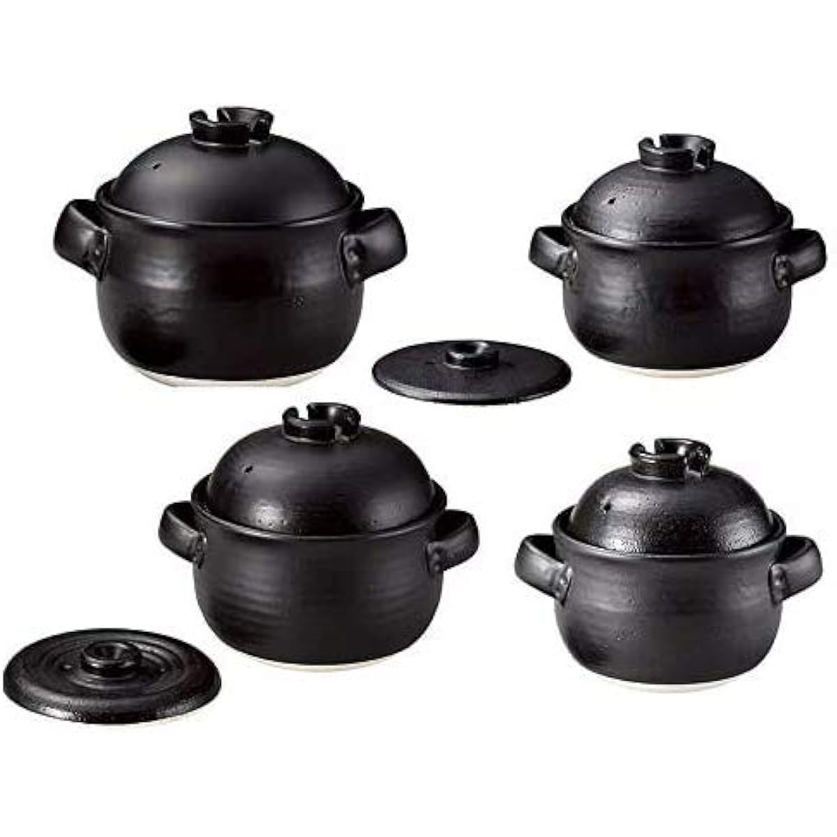 Taisei Rice Pot, Double Lid, Earthen Pot, Heat Resistant Pot, Rice Pot, Ceramic, Open Fire OK, Black, Outdoor, Banko Ware, Banko Ware (4 Cups)