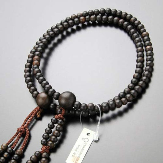 Nenju.com Nichiren Buddhist prayer beads, unisex, size, striped ebony (matte), Sanskrit tenbo [Kyoto prayer beads, 108 beads, Kyoto Lotus, natural wood, for men, women, memorial services, funerals, 2 wheels, 2 rows, 2000300400232] [Prayer bag gift! ]