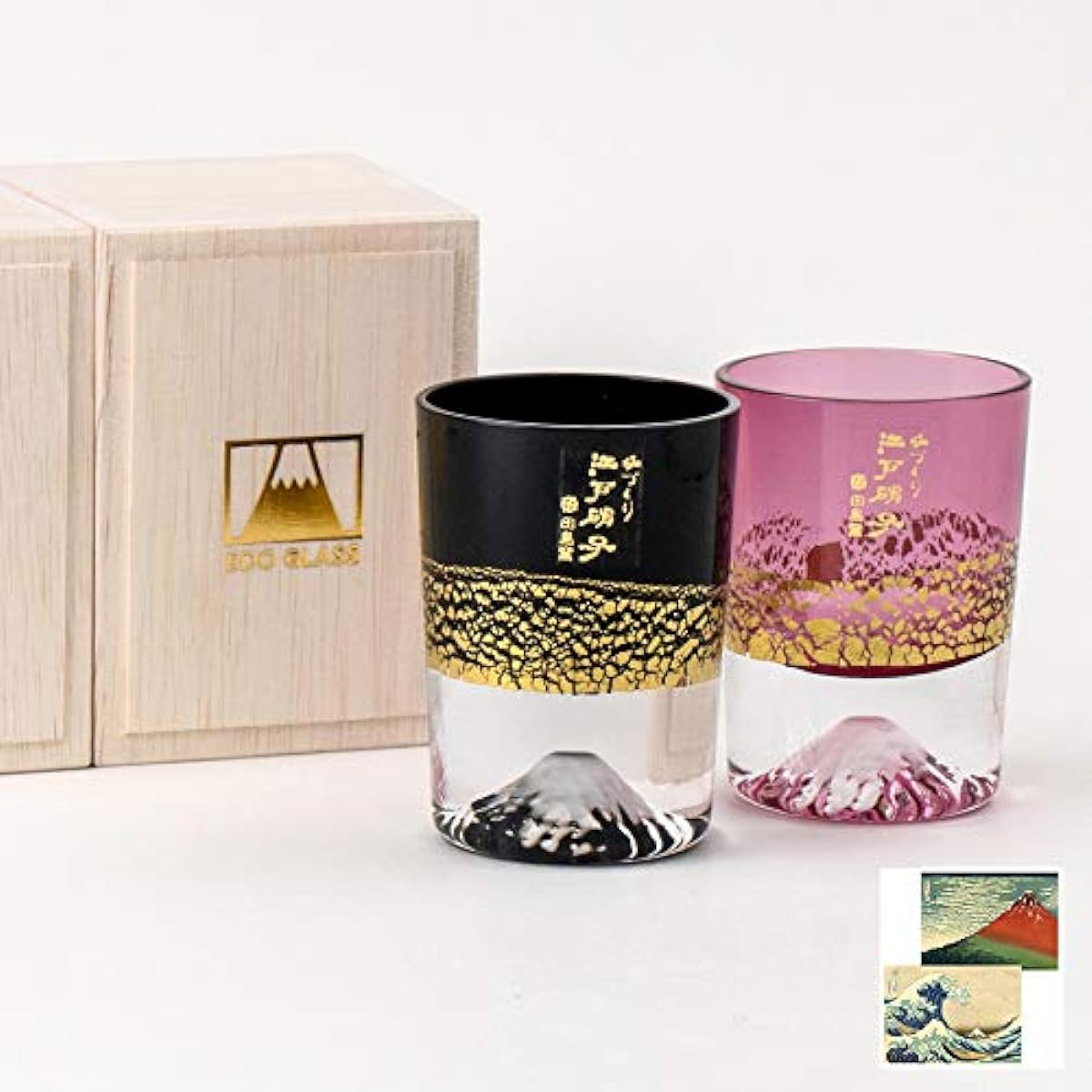 Mt. Fuji Glass Tajima Glass Gold Leaf Fuji Cold Sake Cup Cherry Blossom (Red Gold/Pink) IN JAPAN Made in Japan Souvenir Grand Prix, Paulownia Box, Thirty-Six Views of Mt. Fuji Postcard included TG20-016-1GP×TG20-016-1GK