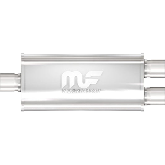 MAGNAFLOW 5 inch x 8 inch elliptical center/dual -performance muffler exhaust 12288 -Straight -through, 3 -inch inlet/2.5 -inch outlet diameter, 24 -inch overall length, satin finish -classic deep exhaust sound