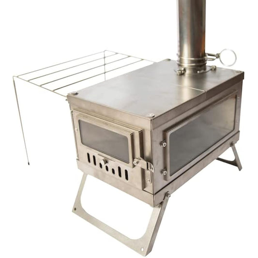 SOLO-ist Titanium assembly type wood stove SOLO-300 Wood stove, compact, lightweight, with glass window, storage bag included, assembly type, walking camping, bike camping (Japan delivery and after-sales service system is perfect)