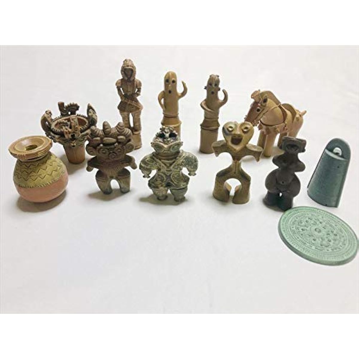 Haniwa clay figurine pottery bronze ware mini figure set of 12 A copper taku triangular edge beast mirror dancing haniwa (male) dancing haniwa (female) flame-type earthenware Yayoi type earthenware