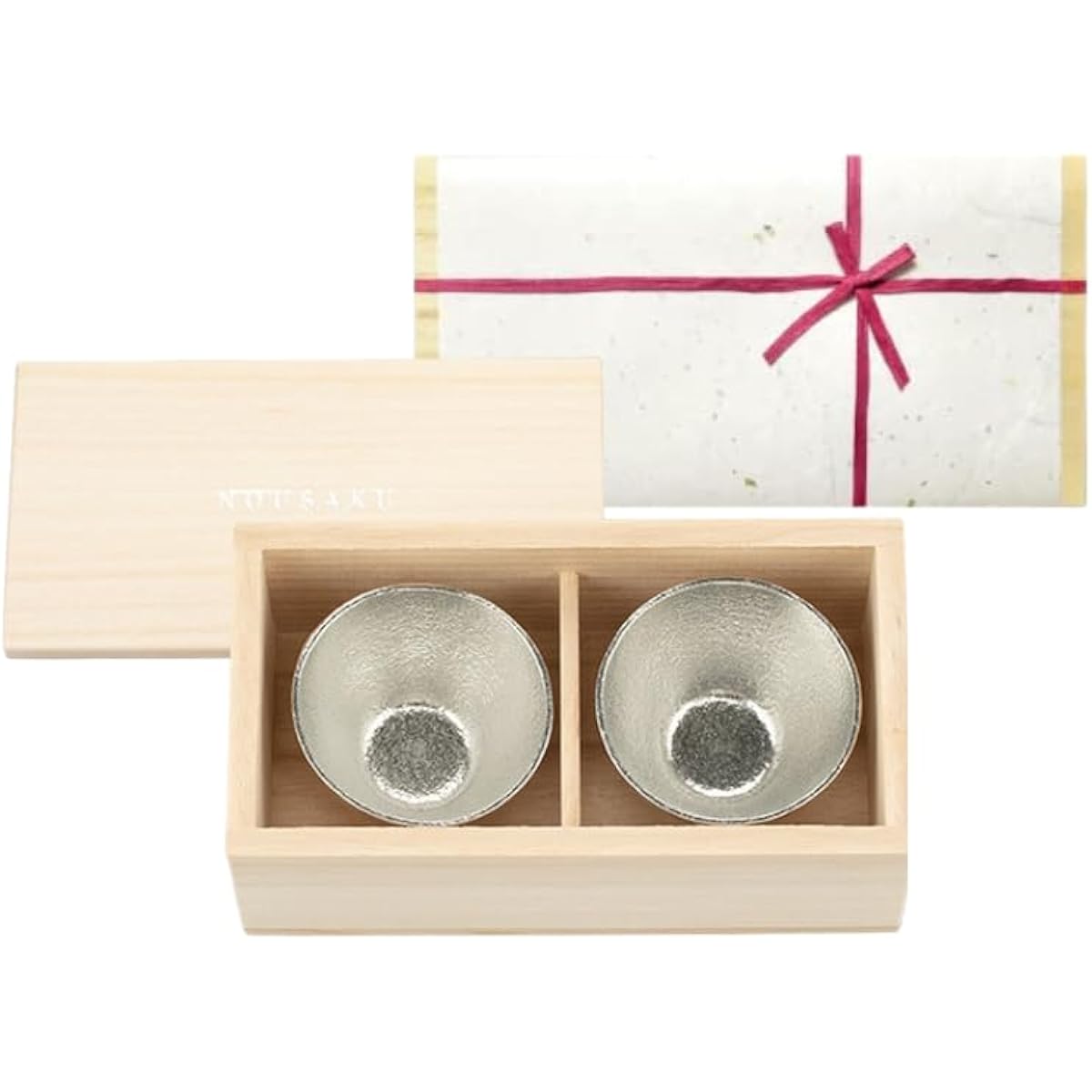 [Wrapped with Nousaku Japanese paper] Set of 2 Guinomi in paulownia box G2P