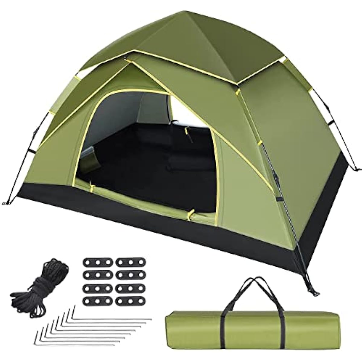 GEEDIAR Tent, One Touch Tent, Camping Tent for 3 to 4 People, Easy to Set Up, UV Protection, Windproof, Waterproof, Foldable, Ultra Lightweight, Disaster Prevention, Camping Equipment, Outdoor, Cherry Blossom Viewing, Beach, Mountain Climbing (Army Green