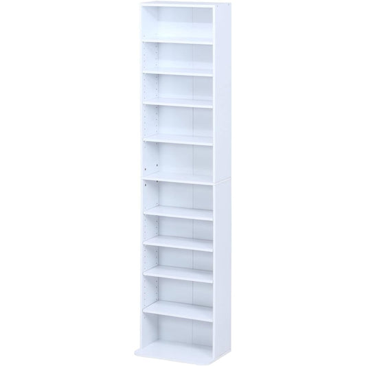 Fuji Boeki Bookshelf CD & DVD Rack 10 Tiers Width 42 x Depth 19~28 x Height 180 cm White Living Storage Movable Shelf Shelf Height Adjustable Assembly Product 97555