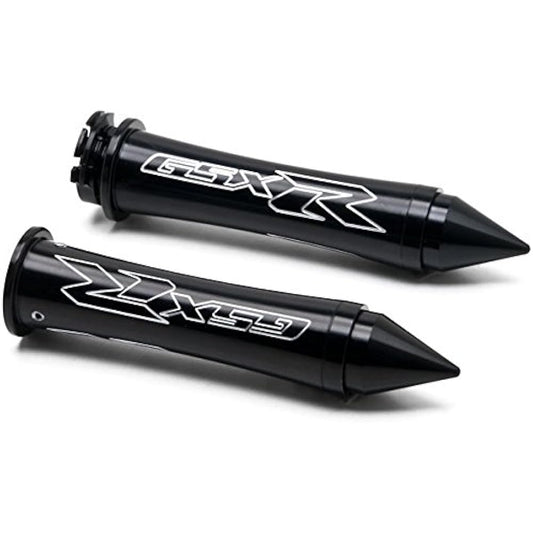 Krator Black Hand Grip "GSXR" Logo Spike Bar End Grip for Suzuki GSXR GSX-R Gixxer 1000