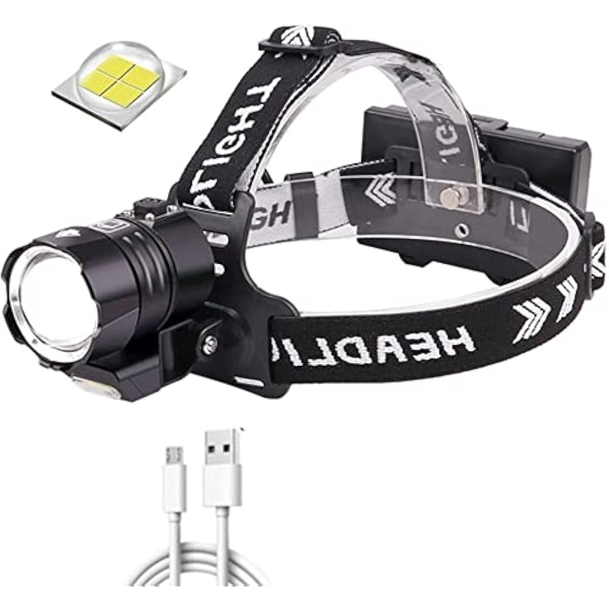 5000 Lumens Rechargeable Headlamp, XHP90 Super Bright LED Headlight with Power Bank Function, Headlamp, Waterproof Zoomable 4 Modes Tactical Headlamp for Hunting, Fishing, Camping